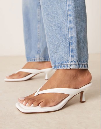 Wide Fit Hawaii toe thong kitten heeled sandals in white
