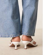 Wide Fit Hawaii toe thong kitten heeled sandals in white