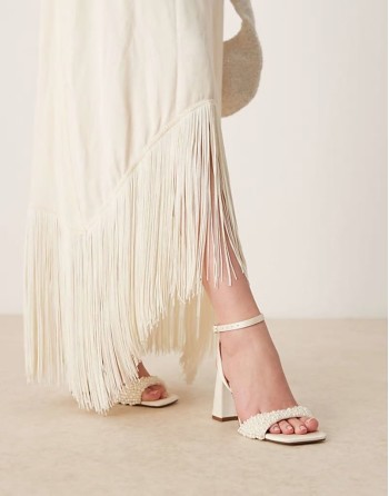 Wide Fit Hotel pearl detail barely there block heeled sandals in ivory