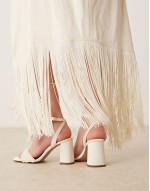 Wide Fit Hotel pearl detail barely there block heeled sandals in ivory