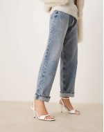 Wide Fit Hollow barely there heeled sandals in white