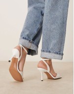 Wide Fit Hollow barely there heeled sandals in white