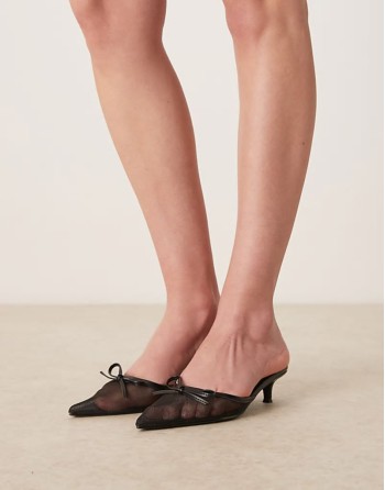 slingback kitten heeled shoes in black mesh