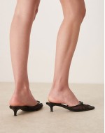 slingback kitten heeled shoes in black mesh