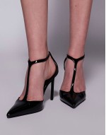 Prime T bar high heeled shoes in black