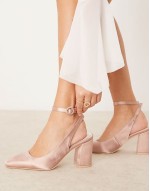 Bridal Nora slingback heeled shoes in blush satin