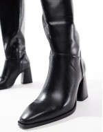 Wide Fit knee high heeled boot in black