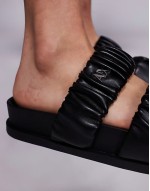 double strap sandals in black & silver