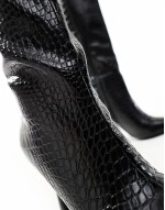 kitten heel knee boots in black croc