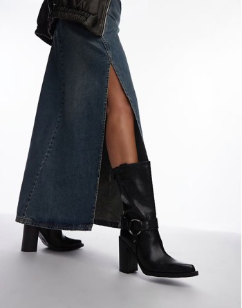 Mya Mae western heeled ankle boots in black brushed leather