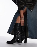 Mya Mae western heeled ankle boots in black brushed leather