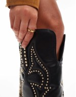 Maitia studded western knee boots in black