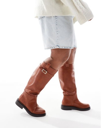 Curve Callie smart flat riding knee boots in tan