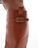 Curve Callie smart flat riding knee boots in tan