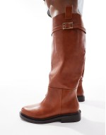 Curve Callie smart flat riding knee boots in tan
