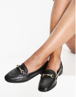 Wide Fit Verity loafer flat shoes with trim in black
