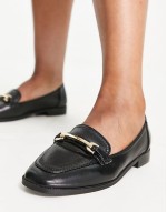 Wide Fit Verity loafer flat shoes with trim in black