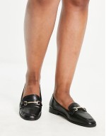 Wide Fit Verity loafer flat shoes with trim in black