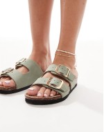 double strap sandal with buckles in mint green
