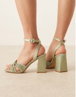 ‌Stylish Bridal Snle plisse block heeled sandals in sage