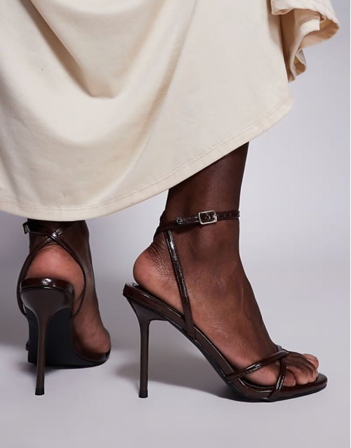 Simmi London Vitani Wide Fit barely there heeled sandals in chocolate