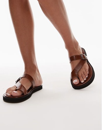Kimberley leather flat sandal in brown